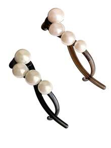 2 peças de presilha de cabelo simples com pérolas artificiais torcidas para meninas, ideal para penteados elegantes com coque na parte de trás. Acessórios para cabelo, grampos e outros itens de cabelo.