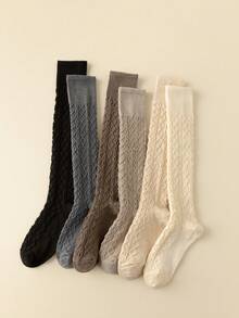 1双女士过膝袜，秋冬季修身纯色罗纹针织大腿袜，适合搭配连衣裙，舒适保暖。 - 彩色 - 查看 6