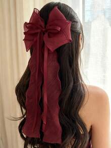1 pièce Accessoire de cheveux à clip en forme de gros nœud en maille bordeaux rouge de mode pour Noël, convient pour un port quotidien, pinces à cheveux, barrettes, épingles à cheveux - Rouge foncé - Voir 1