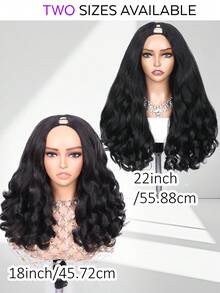 18 Inch Natural Black Afro Curly U / V Part Wig With Bouncy Curls Synthetic Kinky Straight Glueless Hair For Women No Leave Out Clip In Half Wig - Multicolor - View 9