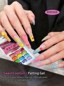 12-Color Sweet & Edgy Patting Gel Set - Playful Pink & Bold Black Hues With Glossy Finish, Perfect For Teen Girls' Nail Art & Everyday Looks, Easy Apply & Long-Lasting - Nhiều màu - Xem 6