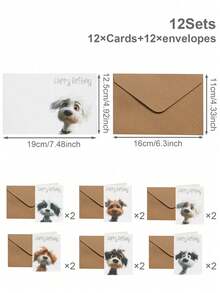 24 piezas/12 sets Tarjetas de felicitación de cumpleaños para perros, 6 diseños diferentes, tarjetas de felicitación de fiesta de cumpleaños feliz, tarjetas de felicitación de celebración de vacaciones, tarjetas de felicitación, adecuadas para todas las ocasiones, tarjetas de agradecimiento, tarjetas de felicitación, tarjetas de condolencia, suministros de oficina, accesorios y etiquetas de regalo de vacaciones, recuerdos de fiesta, incluye 12 piezas de tarjetas de felicitación y 12 piezas de sobres