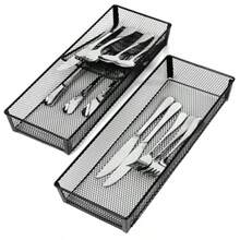 TYUI DOSTATNI 2 Pcs Mesh Silverware Drawer Organizer Cutlery Drawer Organizer Utensil Tray Organizer Silverware Holder For Flatware Knives Spoons Storage 14.1X5.3x2inch - 黑色 - 查看 1