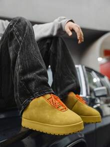 Milikuyou Men's Green Bread Shoes, Autumn/Winter Hong Kong Style Shoes, Skateboard Shoes, Sneakers, Ugly Cute Shoes, Walking Shoes, Platform Shoes, Solid Color Bestseller Shoes, Lace-Up Shoes, Size 39-46 - Khaki - View 10