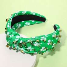 PHALIN St Patricks Day Headband For Women Green Lucky Shamrock Embellished Rhinestone Crystal Pearl Knotted Headband St Patricks Day Hair Accessories Irish Holiday Gifts (Shamrock 3) - Màu B - Xem 4