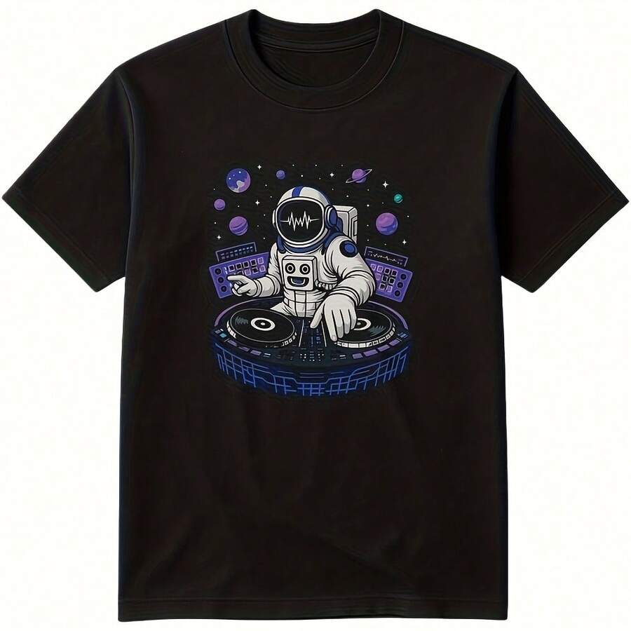 Funny DJ T-Shirt – Astronobeats DJ Graphic Tee, Funny Music Lover Festival Party Rave Humor Gift All Season 220g Cotton Single Sided Printed Crew Neck Short Sleeve T Shirt - Color 6 - View 1