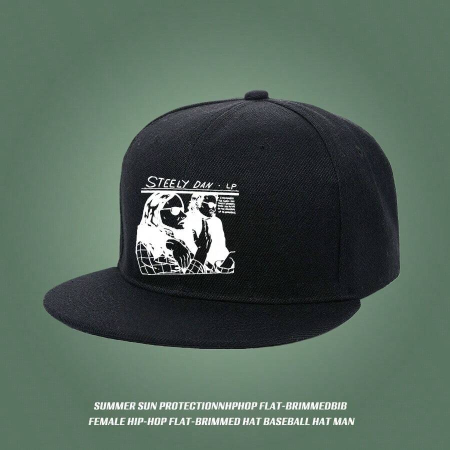 A compact baseball cap with Steely Dan LP design, an item with a modern design full of fashionability breathable haphop baseball cap sports duckville cap snapback small head around fashionable baseball cap Baseball cap duck cap visual snapback cap unisex retro low cap low cap ball cap graphic print snapback cap large head around flat bill cap - ブラック - チェックする 1