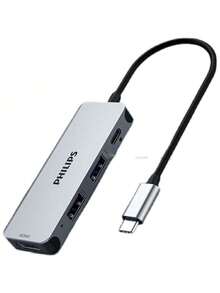 PHILIPS Đế mở rộng Type-C di động SWR1607G/93, Hub 4 trong 1, Kết nối màn hình ngoài HDMI, Truyền dữ liệu tốc độ cao USB 3.0, Hỗ trợ kết nối trực tiếp điện thoại di động - Xám không gian - Xem 2