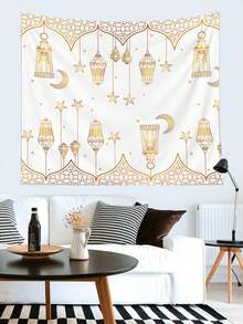 1pc Digital Printed Moon Pattern Polyester Tapestry, Suitable For Daily Living Room Bedroom Wall Decor, Camping Decor, All Season Hanging Tapestry With Hanging Hook Frame Accessories - Multicolor - View 2