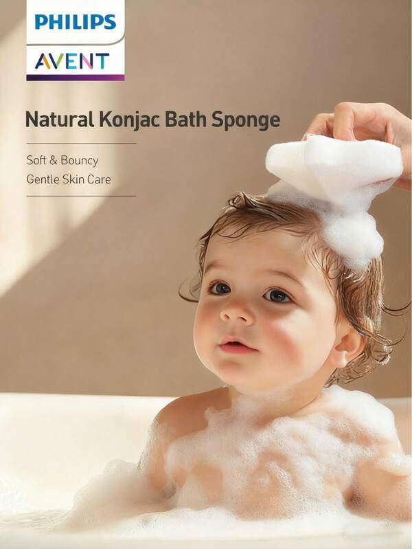 Philips Avent 3Pcs Baby Bath Sponge - Ultra Soft Baby Sponge For Bathing - Natural Konjac Kids Bath Sponges For Infants, Toddler Bath Time