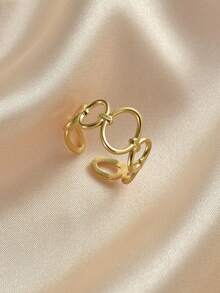 1入組時尚不銹鋼鏤空開口戒指適合女士適用於日常 - 金黃色 - 查看 9