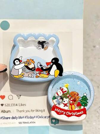 1 pieza Bola de cristal con árbol de Navidad estilo Ins, soporte de teléfono plegable portátil de resina acrílica con pingüino para otoño e invierno, compatible con iPhone y teléfonos Android, regalo para cumpleaños, familia y amigos