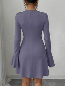 PRETTYGARDEN Women's Long Sleeve Elegant  Mini Dress Fall Bodycon Mock Neck Elegant Business Work Party Short Dresses New Years Valentine Vacation - 灰藍 - 查看 2