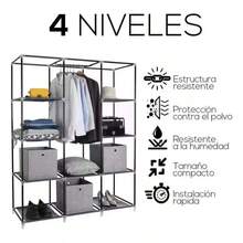 LÈRFM [MXBTG-]Guardarropa de Acero Inoxidable Plegable, Almacenamiento de Ropa, Acabado de Dormitorio - Negro - Ver 4