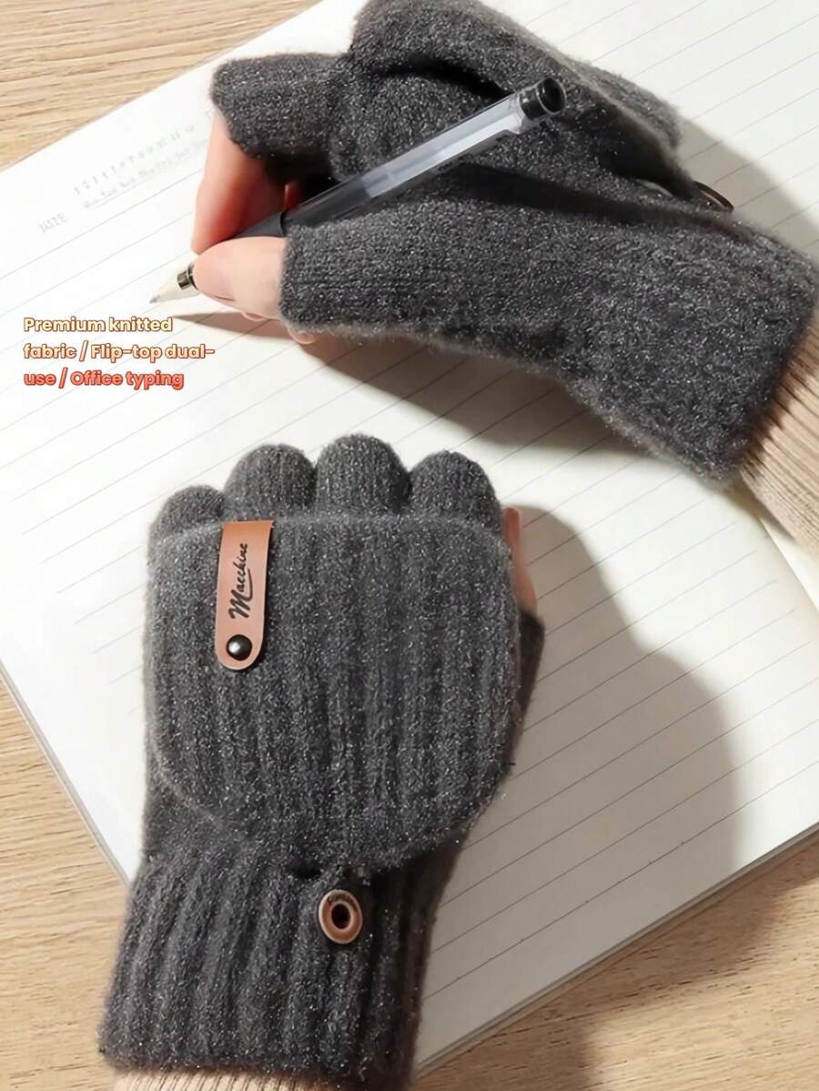 一双男女通用秋冬季抓绒半指半掌防风手套，多种颜色可选，多功能，支持触屏操作，加厚抓绒设计，适合骑行、户外活动，是新年假期送给朋友、家人和伴侣的必备礼物。翻盖式半指保暖女士冬季手套，适合办公室和学生书写，超级方便，涤纶面料，旅行、节日皆宜。