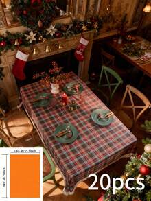 1pc Vintage American Country Style Green Plaid Woven Tablecloth With Tassel Design, Thick And Durable, Suitable For Kitchen, Daily Use, Holidays, Family Gatherings, Christmas Parties, Weddings, Dining Table Decor - Coffee Brown - View 20