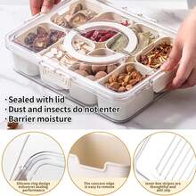 A Divided Tray With Lid And Handle, A 4/8-Compartment Plate, A Transparent Detachable Portable Snack Box With Lid And Sturdy Handle, Suitable For Fruits, Vegetables, Salads, Candy,Nuts - Perfect For Travel, Camping And Picnics.Travel Essential,Kitchen Essentials,Kitchen Storage,Storage Container - White - View 5