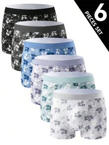 6pcs Men's Underwear, Landscape Painting Print Series, Breathable Comfortable Boxer Briefs, Fashionable Sports Shorts, Men's Casual Durable Innerwear For Daily Wear - Multicolor - View 1