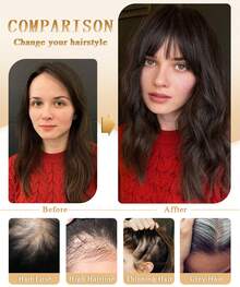 14 Inch Wavy Hair Topper 6.5''X6.5'' Base Wig For Ladies Synthetic Hair Pieces For Women With Bangs - Ombre Brown to Golden Blonde - 查看 4