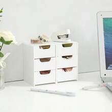 1pc Classic White Plastic Stacking Storage Drawer Set For Office Supplies, Jewelry, Cosmetics - Space-Saving Desk Organizer For School And Dorms - White - View 6