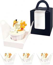 Bakepacker Auto-Up Individual Cupcake Boxes With Window 25 Count Pink Single Cupcakes Box 3.6 X 3.6 X 4.3inch Cupcake - 黑色 - 查看 4