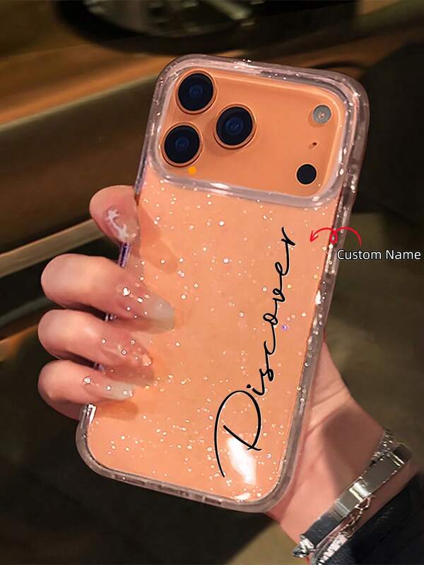 Personalized Custom Name Initial Phone Case Suitable For IPhone 17 16 15 14 13 Pro Max Transparent Glittery Phone Case TPU Material Shockproof And Scratch-Resistant Lens-Protection For IPhone 17 Pro Max Cover An Excellent Choice For Christmas And Holiday Gifts