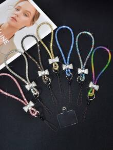 1条奢华水钻珍珠蝴蝶结装饰手机挂绳，创意全水钻钥匙扣吊坠，时尚多彩闪亮腕带，短款手持耐用防丢通用智能手机腕带，适合女性日常、约会、度假、旅行、工作，是送给母亲和女友的绝佳生日礼物 - 彩色 - 查看 13