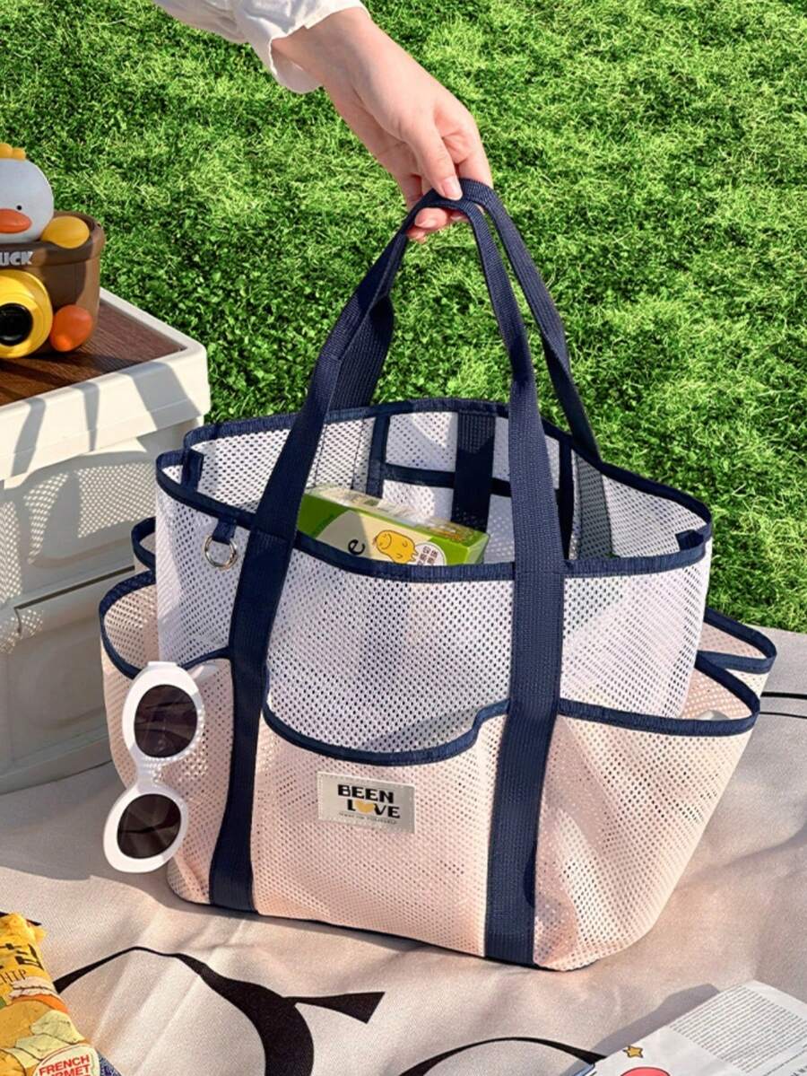 1PC Beach Toiletry Bag Set – Mesh Cosmetic & Washing Organizer With Handle, Large Capacity Travel Makeup Case For Women, Girls