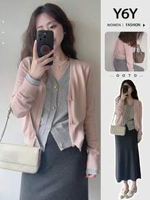 Y6Y 新款韩版春季粉色二合一女士针织开衫毛衣 - 粉色 - 查看 8