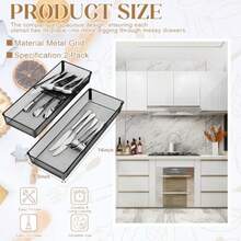 TYUI DOSTATNI 2 Pcs Mesh Silverware Drawer Organizer Cutlery Drawer Organizer Utensil Tray Organizer Silverware Holder For Flatware Knives Spoons Storage 14.1X5.3x2inch - 黑色 - 查看 2
