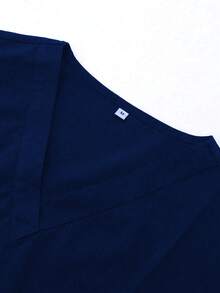 黑色V领短袖医用工作服套装，医生和护士适用的医疗制服 - 藏蓝色 - 查看 7