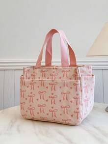 Elegant Mother Bag With Bow Decor, Large Capacity Tote Bag, Minimalist & Versatile, Suitable For Outings, Students And Office Workers, Can Be Used As Lunch Box Insulator - Pink - View 5