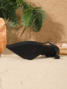 Women's Adjustable Strap Criss-Cross High Heel Shoes, 9CM Elegant Pointed Toe Stiletto Pumps, PU Material Black Kitten Heel Office/Party/Daily Wear Comfortable Versatile Shoes - Black - View 6