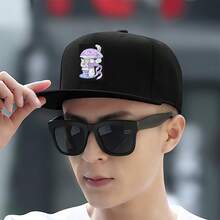 A cute item with a black cat and mushrooms, a street fashion style, and a cap with a protective effect haphop baseball cap duckville cap flat bill cap fashionable low cap low cap ball cap Baseball cap duck cap breathable snapback small head around large head around unisex snapback cap graphic print baseball cap retro snapback cap visual sports - ブラック - チェックする 3