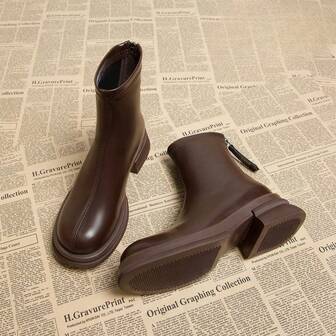 2025 Autumn/Winter New Thick Sole Elastic Chelsea Ankle Boots, High Heel, British Style, Slim Fit For Women