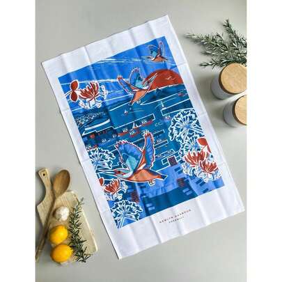 Newlyn, Cornwall Illustrated Art 100% Cotton Tea Towel