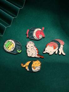 1/5件装日式卡通可爱寿司饭团珐琅胸针，个性化创意食物别针，可别在衣服、包包上，学生礼物 - 彩色 - 查看 4