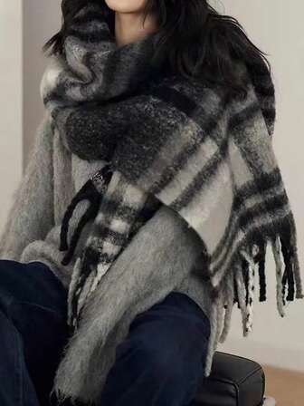 1pc Women's New Fluffy Tassel Scarf, Warm And Comfortable Shawl, Windproof And Warm For Outdoor, Versatile For Daily Wear, Suitable For Christmas And Other Holidays, Autumn/Winter