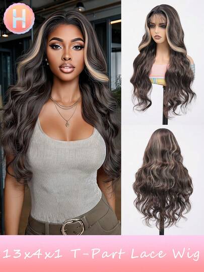 26 Inch Multi Color Wigs Body Wave Long Hair Front Lace Wigs Dye Wig For Women Middle Part Synthetic Heat Resistant Natural Hair For Party Or Gifts For Women Christmas Decorations Christmas Gifts Costume Full Red And Black Wigs For Girls High-Quality Women's Natural And Beautiful Synthetic Soft Fake Fiber Hair Christmas