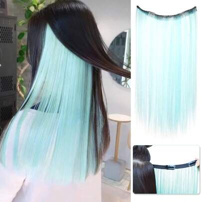 Dopamine Colorful Hair Extensions For Women - One-Piece Hidden Sideburn Highlights Inner Bleached Long Clip-In Hair Strands