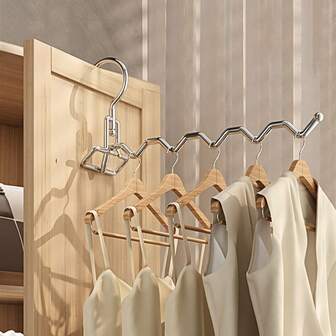 1pc Space-Saving Freestanding Stainless Steel Clothes Hanger With 3/5 Hooks. Powerful Multi-Function Drying Rack, Suitable For Travel Use. Portable Travel Clothes Drying Rack, Applicable For Bedroom, Bathroom, Office, Closet, Travel, Restaurant, Retail Display And More.