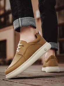4 Season New Men Comfortable Soft Bottom Sneakers Casual Loafers Leather Shoes Office Shoes Versatile Fashion Shoes Travel Shoes Slip-On Moccasins Slouchy Shoes Lace-Up Metal Eyelets - Khaki - View 15