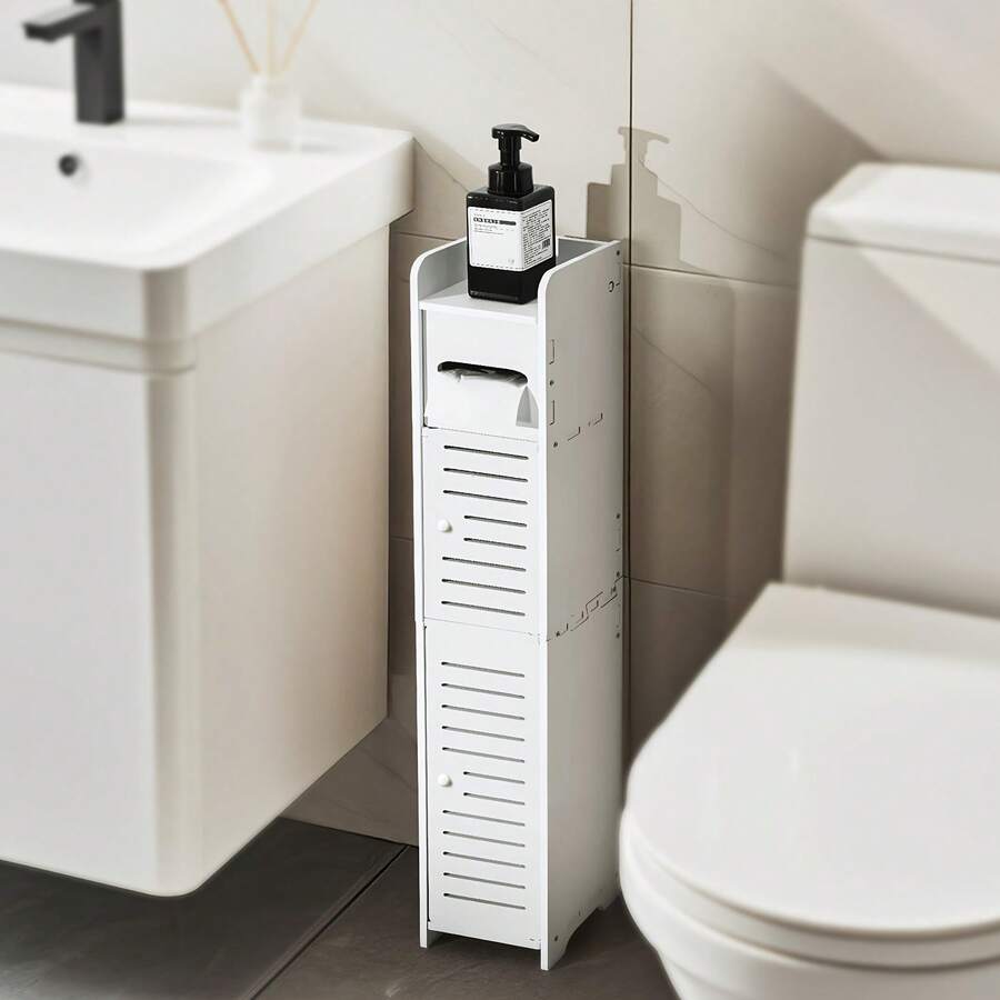 LOVEWE Slim PVC Bathroom Storage Cabinet - Space-Saving Toilet Paper Holder, Easy Assembly Durable For Narrow Spaces, Holiday Gift Option - 白色 - 查看 1