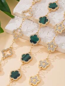 Bộ 3 vòng tay nữ đính đá Rhinestone hình cỏ bốn lá rỗng bằng vàng cao cấp, sang trọng, may mắn, có thể xếp chồng/đa năng - Nhiều màu - Xem 2