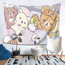 1pc Japanese Anime Rilakkuma Tapestry Poster - Pastel Colors (Brown, White, Pink, Yellow, Black) - Peachskin Texture Wall Hanging - Horizontal Decor For Living Room, Bedroom, Guesthouse -  Needed - Perfect Birthday Housewarming Gift For Anime Fans, Home Decoration, Kawaii Design, Highquality Print, Soft Material, Kawaii Lovers - 彩色 - 查看 5