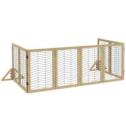 PawHut Wooden Dog Gate, 8-Panel Folding Door, Stair Gate 375x44x70cm For Home