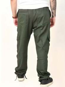 Men's Cargo Pants In Twill With Elastic Waistband, Knee Pockets, And Stonewashed Finish. - Verde militar - Ver 3