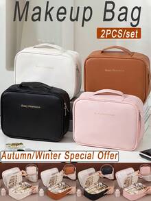 1pc Multi-Functional Travel Makeup Bag, Cosmetic Storage Bag, Bathroom Toiletry Bag, Makeup Brush Holder, Large Capacity Cosmetic Storage Bag, Waterproof Storage Bag, Convenient Travel Handbag, For Skincare, Makeup, Makeup Brushes, Powder, Lipstick, Suitable For Beach, School, Bathroom, Holidays, Valentine's Day Gift, Christmas, Mother's Day, Suitable For Mothers, Family, Friends, Summer Essential