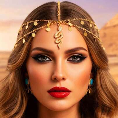 Kilshye Snake Head Chain Gold Sequin Headpiece Festival Costume Headband For Women