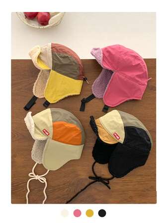 Women's Autumn/Winter Outdoor Skiing Aviator Hat - Fuchsia Accent Sherpa-Lined Color Block Biker Ushanka Men Winter Clothing